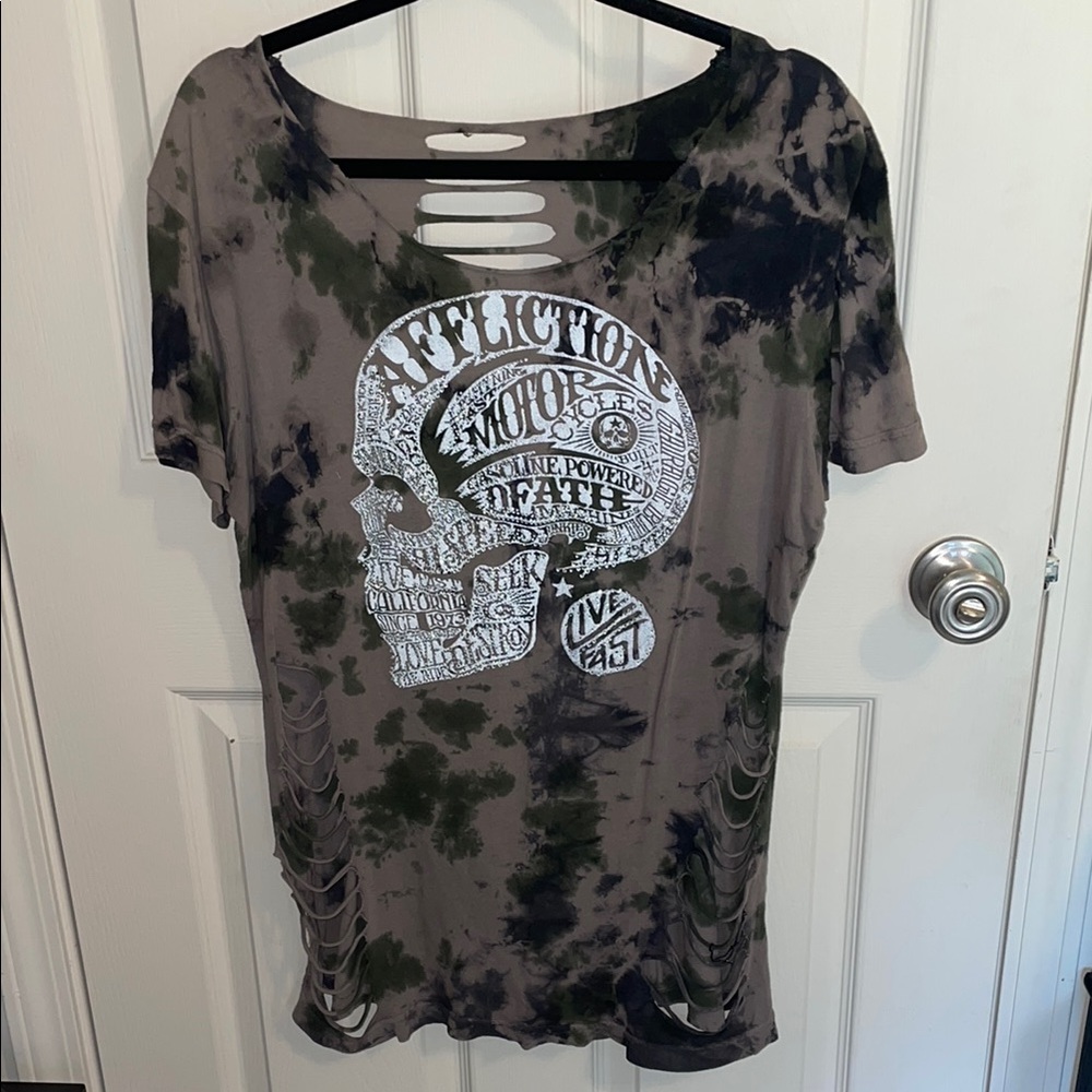 Affliction Black and White Graphic Cut Out T-Shirt